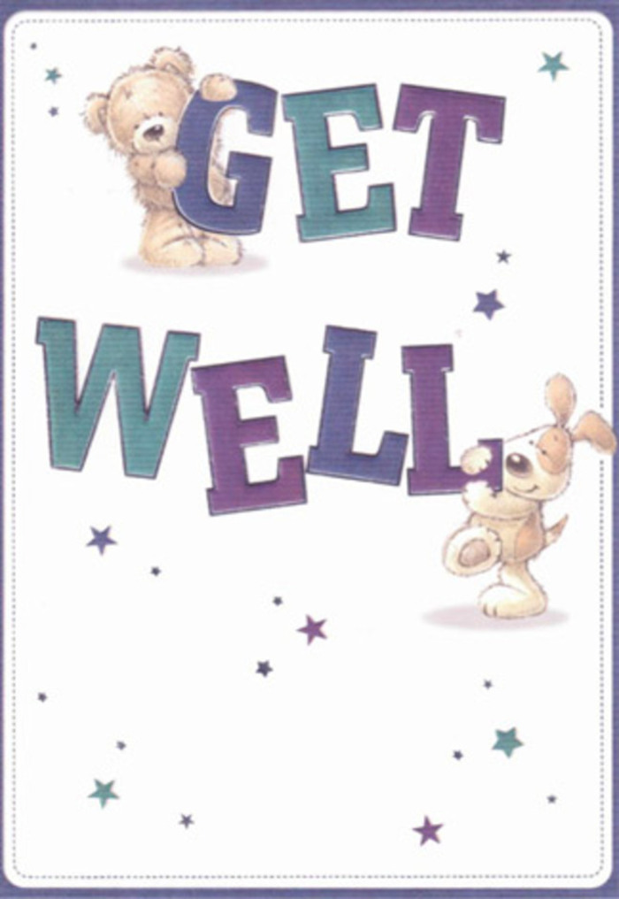 This card is a heartfelt celebration of recovery, perfectly at home in the warm, welcoming streets of Yeading. At its centre are two delightful friends: a cuddly, plush bear with kind, rounded features and a floppy-eared puppy clearly eager to help. The duo's playful energy cascades through the sculpted scroll of 'Get Well'-letters painted in vibrant purples and aquas that shimmer confidently against the soft cream canvas. Above and around them, whimsical stars twinkle in indigo, blue, and gentle mauves, sending silent wishes for brighter days ahead, as if reflecting the caring nature of Yeading's neighbours. A close look reveals the bear's gentle, fuzzy appearance and the puppy's soft, textured ears-inviting reminiscence of the tactile joy in a lovingly crafted floral bouquet. Every detail, from the bold confidence of the typography to the thoughtful scattering of stars, weaves together a sense of light, comfort, and communal kindness. As your local florist, I recognise in this card the same intent as in each bouquet we assemble-a wish to bolster hope and offer encouragement, one gentle moment at a time.