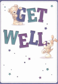 Rooted in the comforting spirit of Yeading, this get well card presents a scene brimming with playful whimsy and hope. A softly drawn bear, rounded and inviting, perches atop the expressive 'GET' in bright, warm hues, while below, a floppy-eared puppy cheerfully rests against the striking 'WELL.' Their shared gaze and gentle postures exude an affectionate sincerity-reminiscent of a thoughtful bouquet delivered to a friend's door near Willow Tree Lane. The card comes alive with deep violet, teal, and sapphire sprinkled through the text, contrasted by a clean, cloud-white background, a nod to the fresh, uplifting clarity cherished in moments of healing. Tiny scattered stars sparkle throughout the composition, echoing the same promise of renewal found in a new bouquet. Each brushstroke, from the soft texture of fur to the animated letterforms, is infused with care, making this card more than just a note-it's a symbol of friendship, optimism, and Yeading's neighbourhood connection.