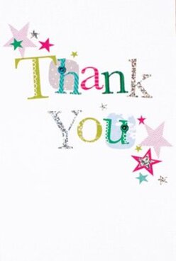 This thank you card captures pure delight through its exuberant colours and enchanting composition-a true reflection of Yeading's spirited community life. The phrase 'Thank You' dances across the card's front, each letter a unique patch of lively colour and delicate motif. Some shimmer with a graceful silver glint, echoing the sparkle of local waterways, while others waltz in dots and embroidered flourishes, reminiscent of the handcrafted wares found at local Yeading markets. Tri-coloured stars-magenta, teal, and glowing gold-sprinkle the edges, add a touch of festive excitement, much like confetti tossed at a neighbourhood celebration near Willow Tree Lane. The card's texture is palpable, from the gleaming letters to the raised nuances that beckon a closer look. Set on a crisp white canvas, these details radiate with the clarity and optimism of a freshly picked bouquet. It's easy to picture this card nestled beside an arrangement from a trusted Yeading florist, offering smooth reassurance and unmistakable thanks. Its design seems to channel the creative care found across Yeading, each element serving as a reminder that gifts, like gratitude, are made complete by genuine thought and feeling.